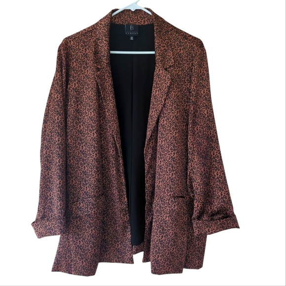 Bobeau Animal Leopard Print Open Front Cuffed Blazer Plus 2X Black Brown Cheetah - Picture 5 of 16
